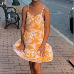 Cat & Jack Girls XS (4/5) Orange & White Tie-Dye Spaghetti Strap Sundress Casual